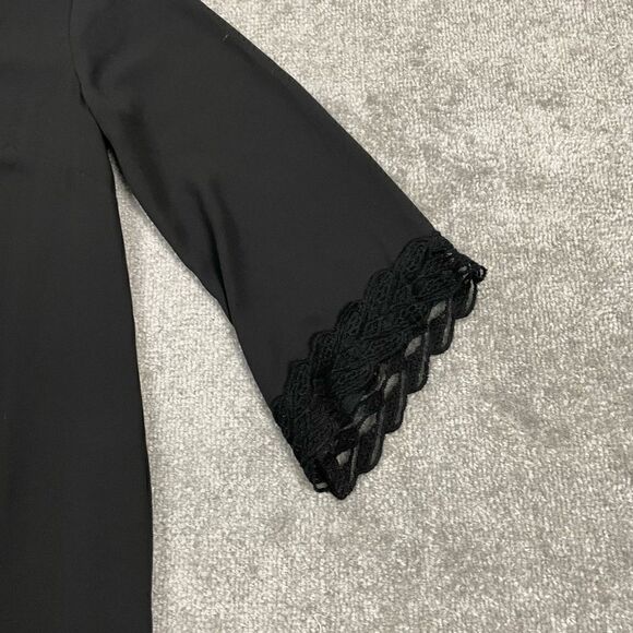ASTR Black Relaxed Fit Crochet Detail Back V Cut Blouse 3/4 Sleeves Women’s M - Picture 2 of 5